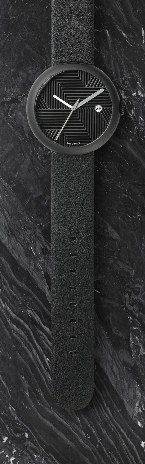 Geometric watch with striped dial, minimal, geometric, dark