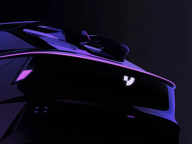 Electric vehicle front end 3D render with neon glow, 3d-render, gradient-heavy, dark