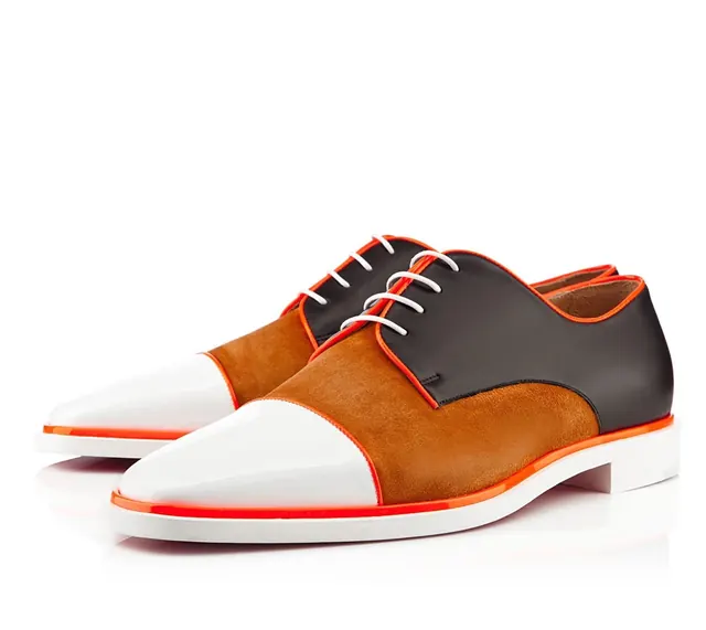 Multi-material oxford dress shoe product shot, luxury, minimalist, light
