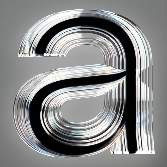 Layered 3D letterform with motion lines, technical, 3d-render, monochrome