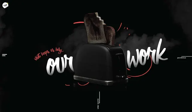 3D rendered toaster with playful typography, 3d-render, playful, dark