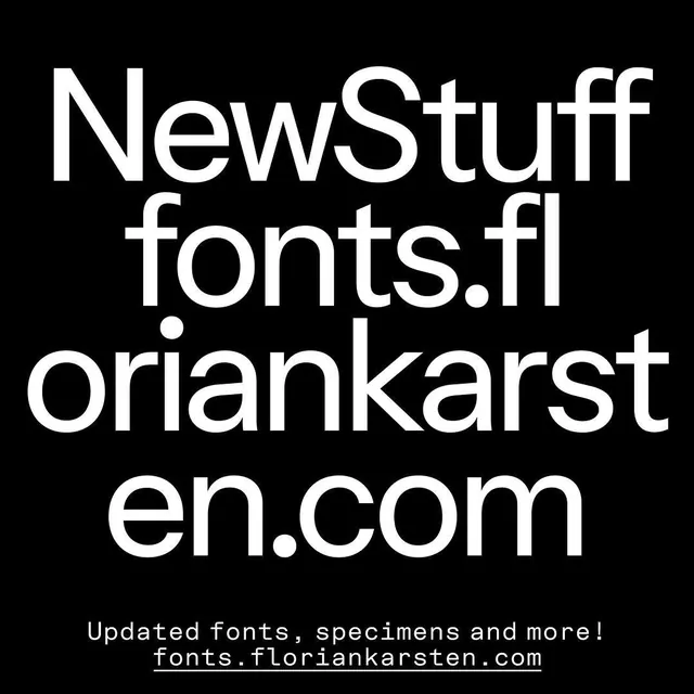 Typographic poster with font specimen and website URL, dark-mode, bold, dark