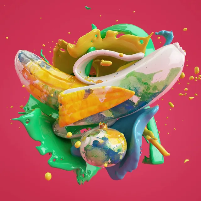 Abstract 3D composition with vibrant multicolor objects, 3d-render, playful, vibrant