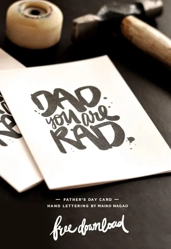 Father's Day hand-lettered card flat lay, handwritten, editorial, light
