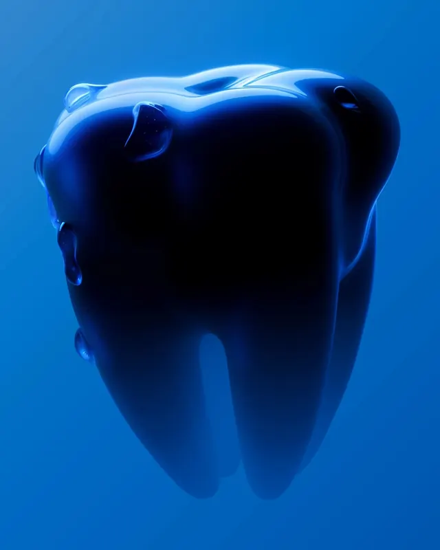 Abstract 3D tooth form, blue monochrome, 3d-render, abstract, dark