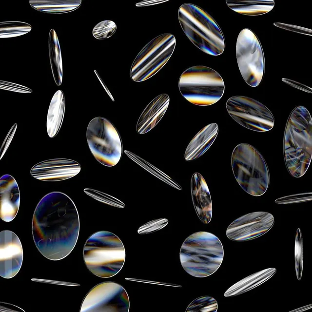 Translucent lens and prism collection, 3d-render, photographic, dark