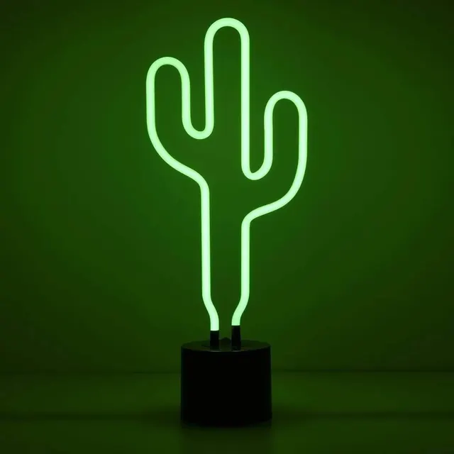 Green neon cactus sign, minimalist, 3d-render, dark