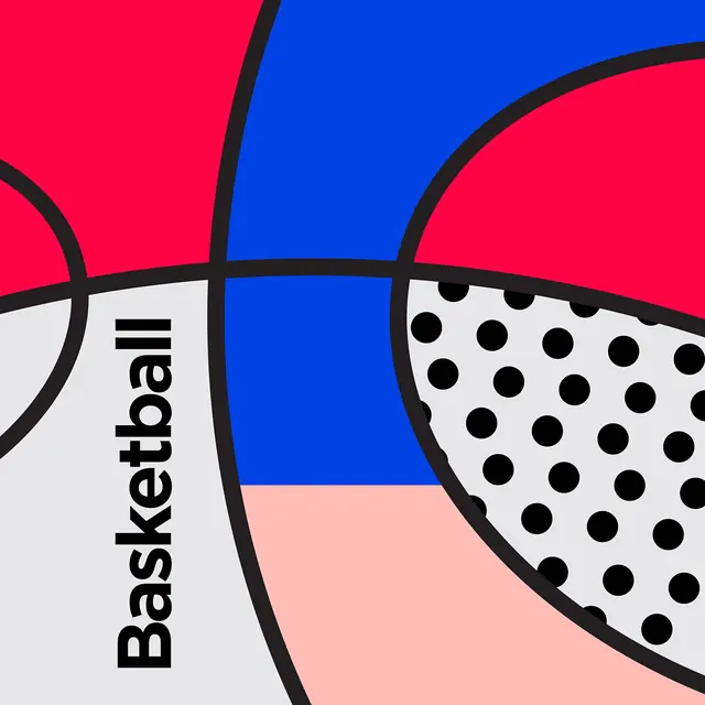 Abstract basketball graphic composition, flat, geometric, vibrant