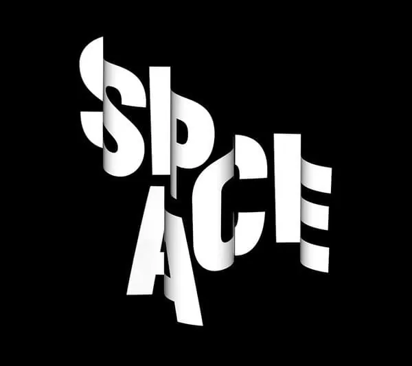 Space tilted 3D letterforms, 3d-render, geometric, monochrome