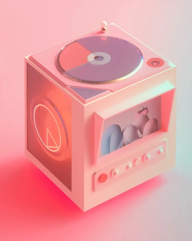 Pastel retro cube gadget render, 3d-render, minimal, pastel