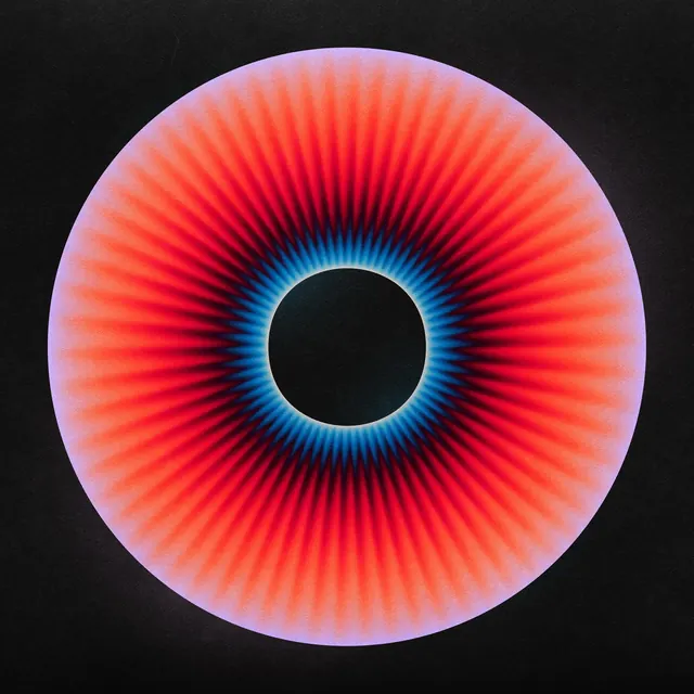 Radial spike iris graphic, abstract, retro, dark