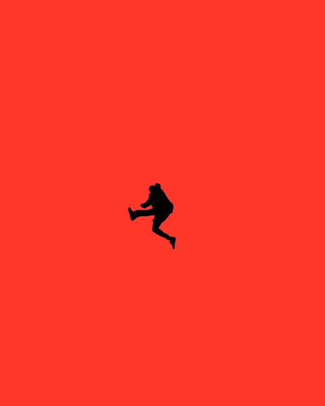 Jumping silhouette on red, minimal, flat, vibrant