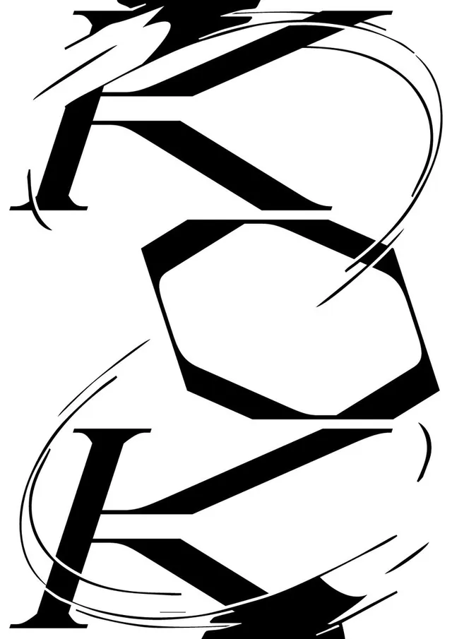 KOK kinetic letter stack, minimal, geometric, light
