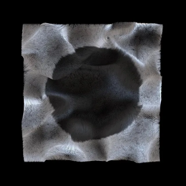 Procedural filament square with void, 3d-render, abstract, monochrome