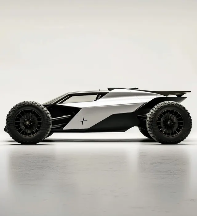 Polestar off-road concept side render, minimal, 3d-render, monochrome