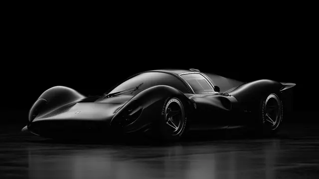 Carbon Ferrari 330P studio CGI render, minimal, 3d-render, dark