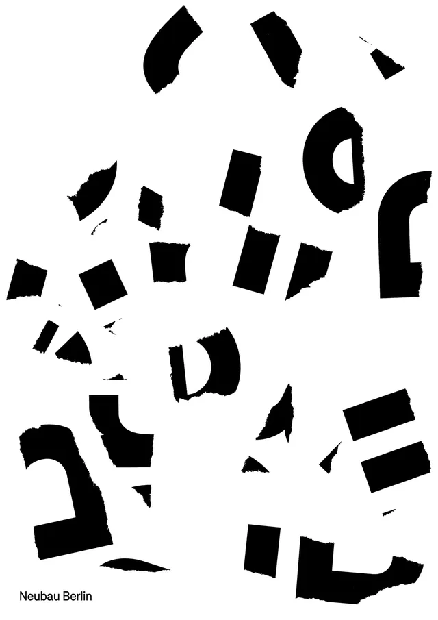 Neubau Berlin scattered letterforms, swiss, minimal, monochrome