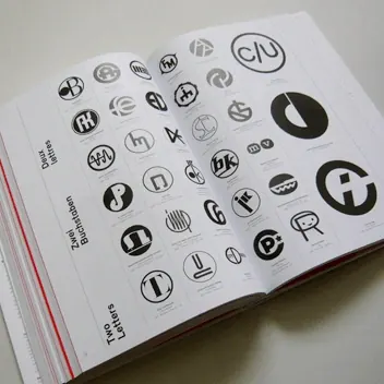 Logo design system documentation page, minimal, geometric, monochrome