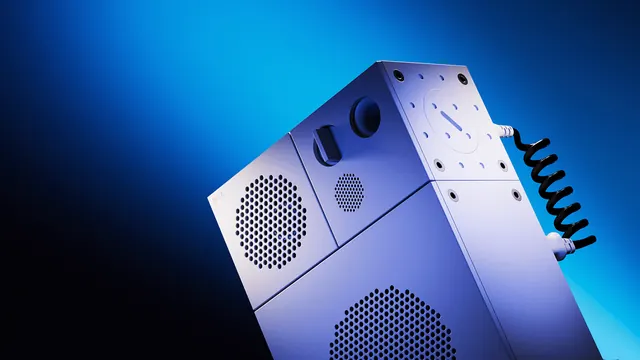 Modular tech device with gradient blue-to-cyan lighting, 3d-render, gradient-heavy, cool