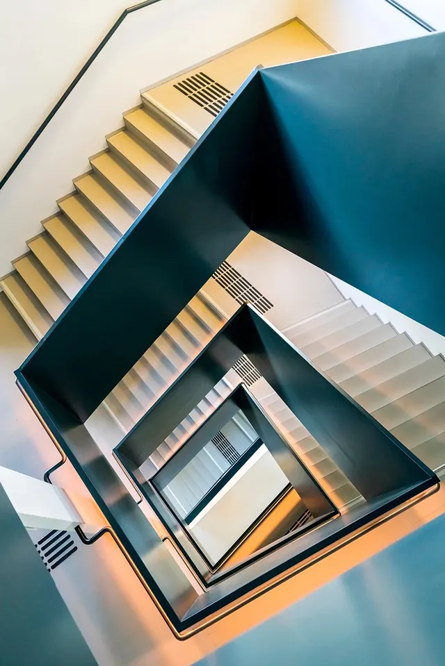Minimalist staircase architectural composition, geometric, minimal, warm