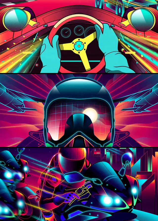 Vibrant multi-color design composition, bold, geometric, vibrant