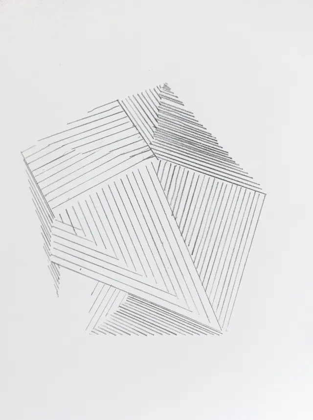 Geometric Isometric Line Drawing, line-art, geometric, monochrome