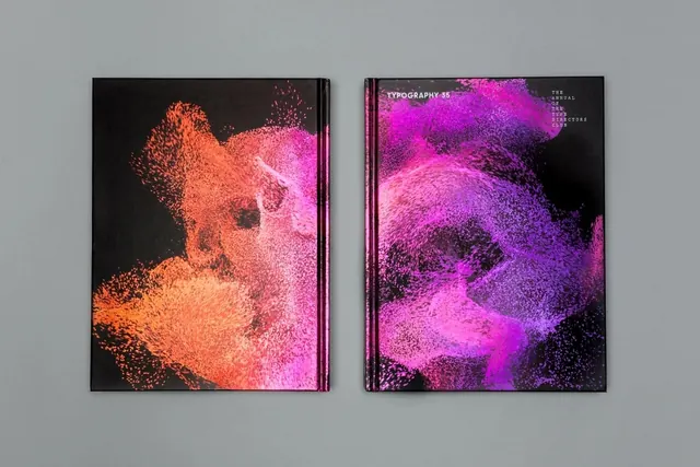Typography 35 publication cover pair with neon gradients, gradient-heavy, editorial, vibrant