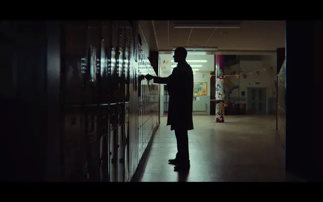 School Hallway Silhouette Scene, photographic, dark-mode, dark