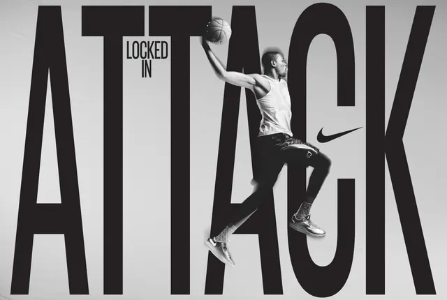 Nike 'Locked In' athletic typography poster, minimalist, monochrome, monochrome