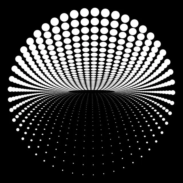 Radiating circular dot pattern, geometric, abstract, monochrome