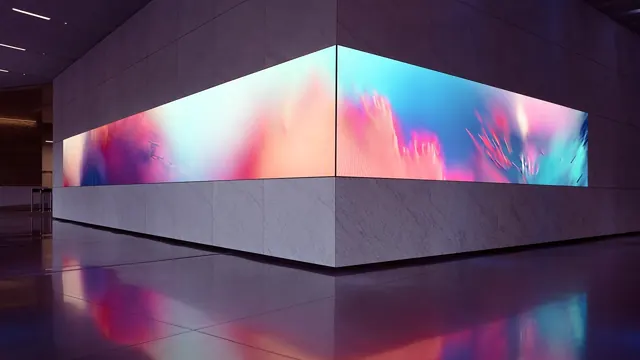 Large-scale LED gradient display, technical, gradient-heavy, vibrant
