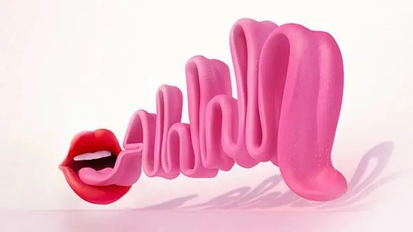 Playful 3D typography with anthropomorphic mouth form, 3d-render, playful, vibrant