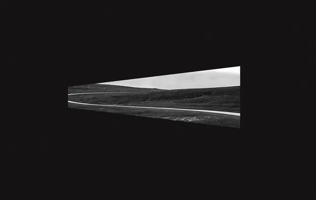 Minimalist landscape photograph with geometric frame, minimalist, technical, monochrome