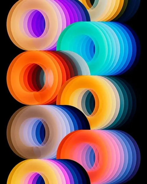 Rich multi-hue color harmony study, abstract, flat, vibrant
