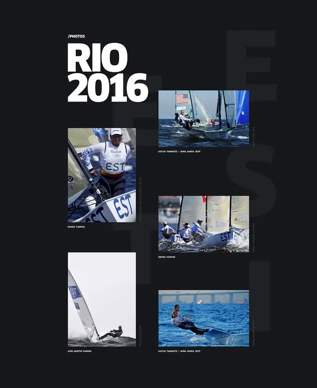 Olympic sailing photography grid layout, editorial, photographic, dark