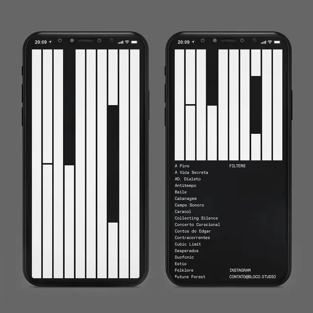 Music streaming app UI with filter visualization, minimal, dark-mode, dark