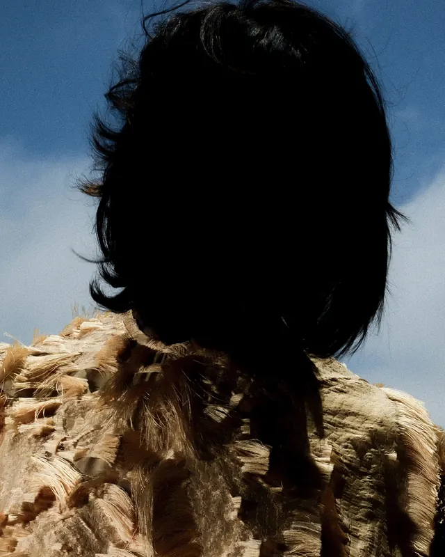 Silhouette portrait against natural landscape, photographic, minimal, dark