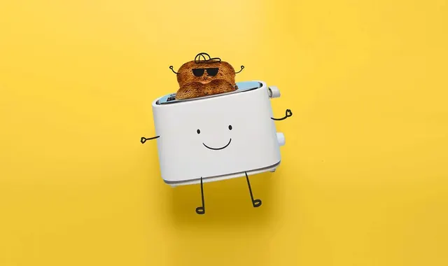 Anthropomorphic toaster character 3D illustration, illustrated, 3d-render, vibrant