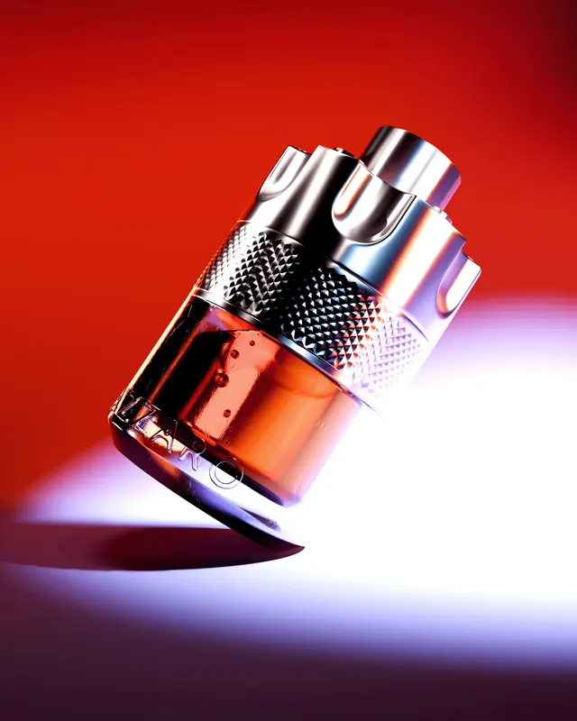 Cosmetic product 3D render with iridescent chrome and gradient lighting, 3d-render, gradient-heavy, vibrant