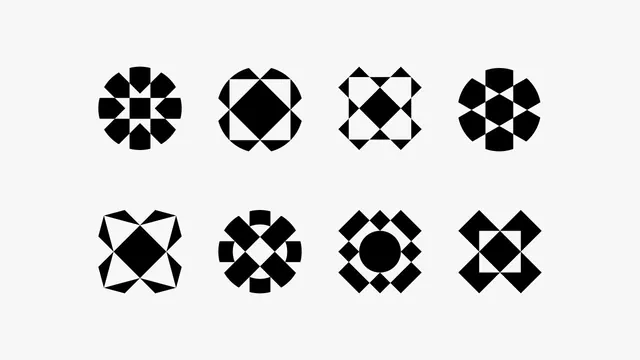 Geometric black and white symbol patterns grid, geometric, abstract, monochrome