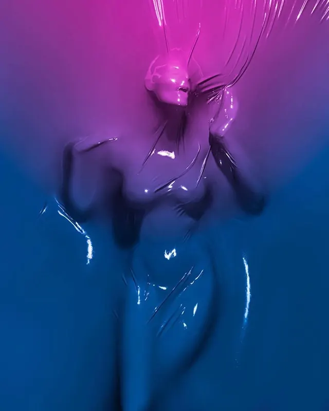 3D rendered portrait with gradient neon lighting, 3d-render, gradient-heavy, vibrant