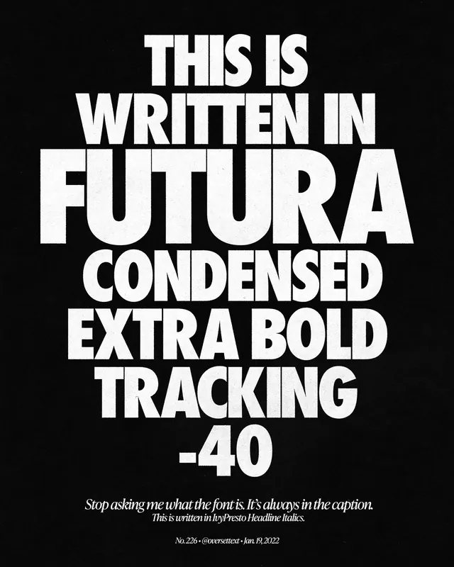 Typography specimen poster for Futura Condensed Extra Bold, technical, data-dense, monochrome