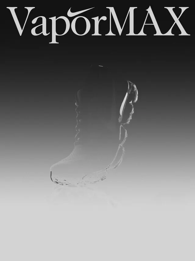 Nike VaporMAX shadow-form advertisement, minimal, dark-mode, dark