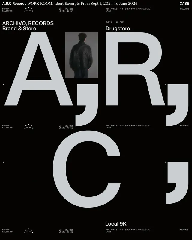 A.R.C Records brand design system documentation, editorial, geometric, monochrome