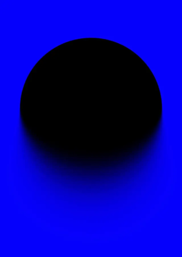 Black sphere on vibrant blue background, 3d-render, abstract, vibrant