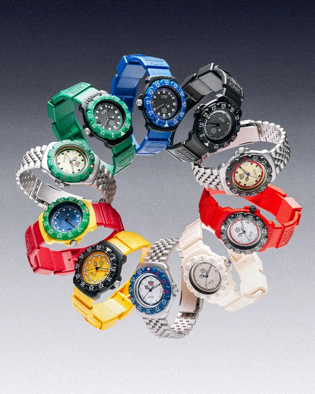 Tag Heuer Formula 1 Kith collection product shot, minimalist, product-showcase, vibrant