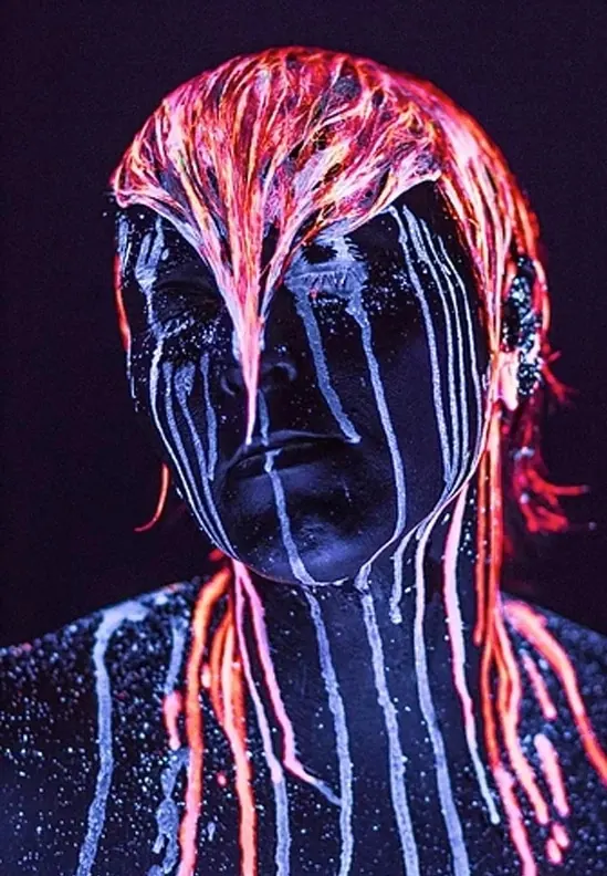 Neon Drip Portrait, neo-brutalist, gradient-heavy, dark