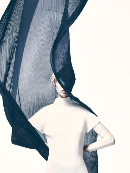 Abstract blue drapery figure composition, minimal, illustrated, cool