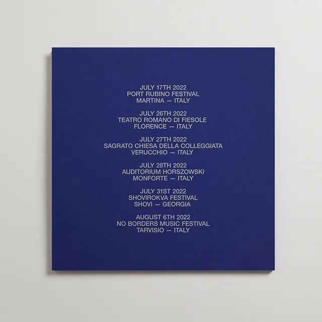Navy event tour poster, minimal, corporate-clean, dark