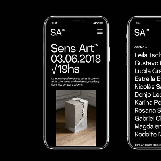 Sens Art Event UI, minimal, dark-mode, dark